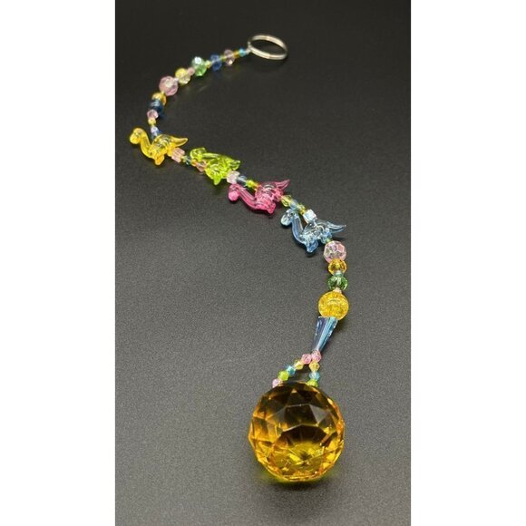 Dinosaur Beaded Suncatcher  - Pastel - Yellow Crystal Prism - Hanging Decor - Picture 11 of 13